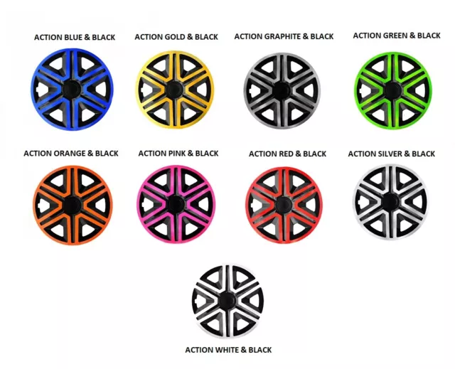14" ACTION wheel TRIMS car covers HUB CAPS set of 4 Many Colors Universal Fit