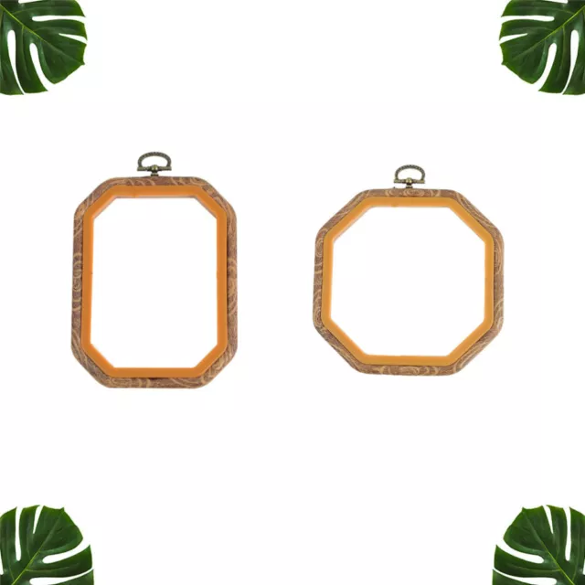 2Pcs Imitation Wood Embroidery Hoops - 5.5" Octagon & 4x6" Rectangle Frames-