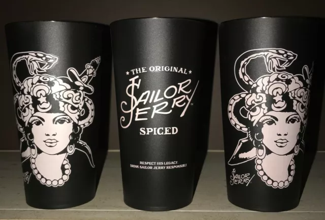 Sailor Jerry Rum -1x Black Plastic Tumblers - Snake Design -Man Cave/H. Bar -NEW