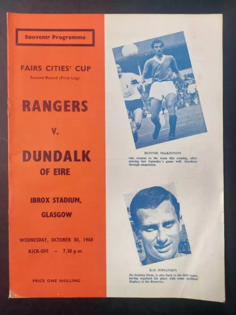 Glasgow Rangers v Dundalk (Fairs Cup) Football Programme 30/10/1968