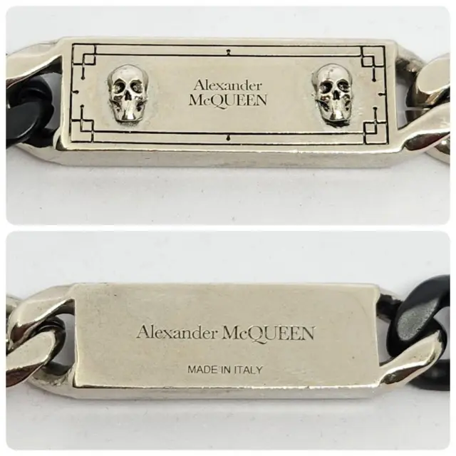 Alexander Mcqueen Necklace Silver Black Skull Chain Accessories Men's Plate