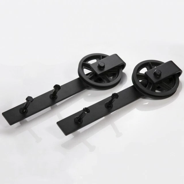 Sliding Wood Barn Door Hardware Roller Set Hardware (Big Black Wheel) 5