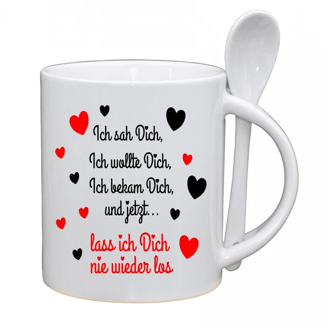 Lustige Löffel Tasse - Ich sah Dich, Ich wollte dich, - Geschenk Liebe Kaffee