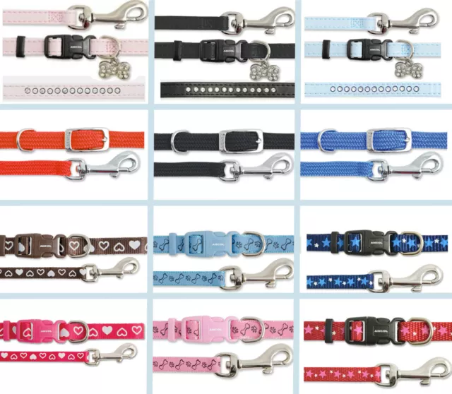 Small Dog Puppy Collar & Lead Sets From Ancol Fully Adjustable Stars Paw n Bone