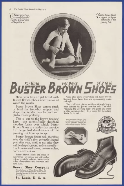 Vintage 1919 BUSTER BROWN Shoes Children's St. Louis MO Ephemera Print Ad