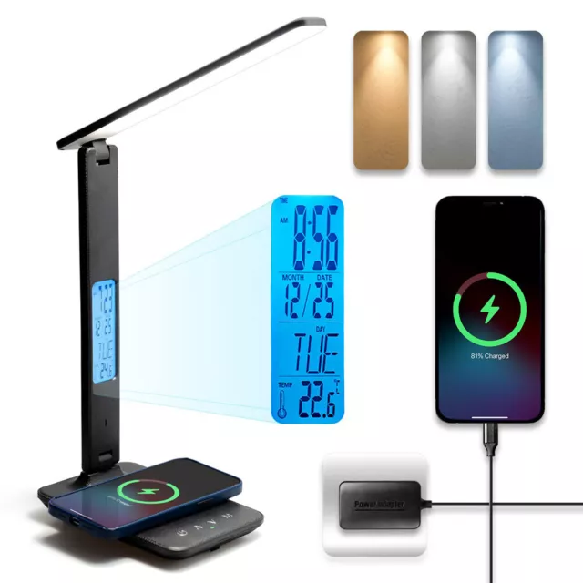 LED Desk Lamp with Wireless Charger Dimmable Eye-Caring Office Table Lamps Light