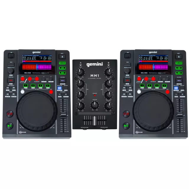 Gemini MDJ-500 DJ Starter Pack Media Player + Mixer 2-Channel Package Bundle 2