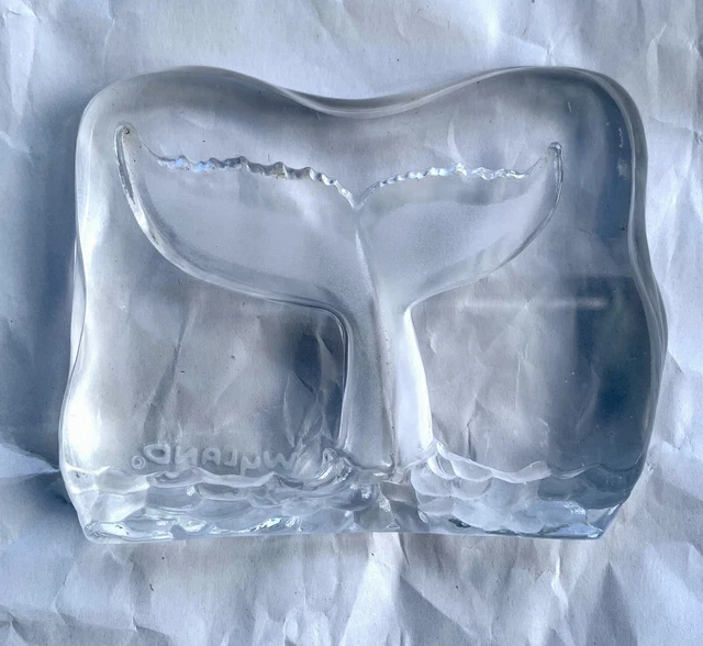 Wyland Whale Tail Clear Glass Paperweight Decoration