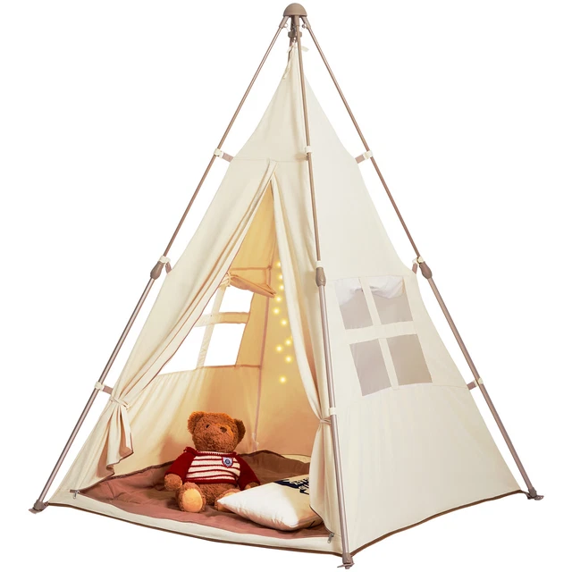 Tente Tipi Enfant Avec Tapis – Maison De Jeu En Coton 100% Respirant, Tipi Intérieur Spacieux Et Sécurisé Pour Bébé Et Tout-Petit Tente Enfant Interieur