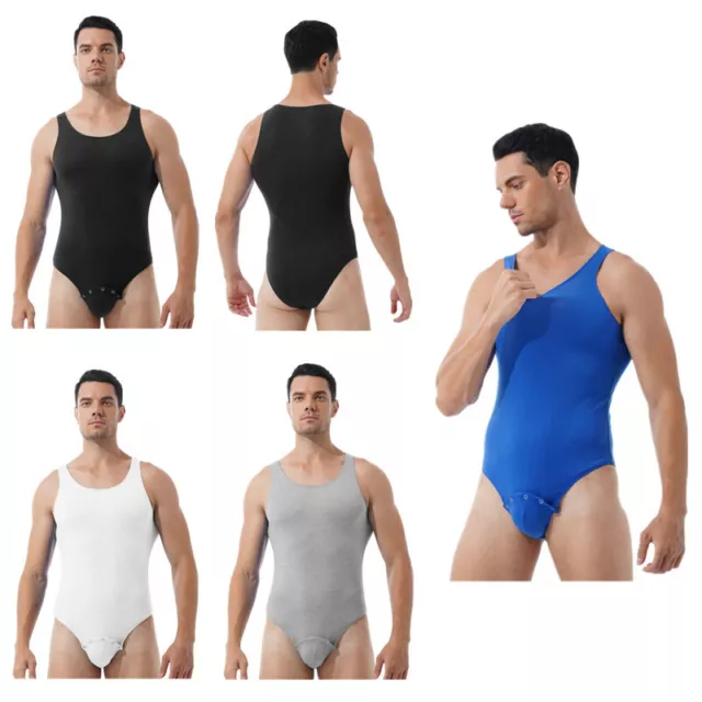 Men Bodysuit Shaper One Piece Press Open Crotch High Cut Thongs Leotard Rompers