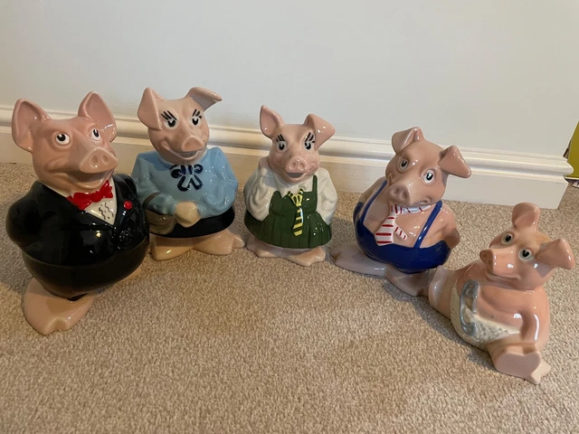 NATWEST PIGS WADE Full Set 5 Piggy Banks original stoppers, excellent ...