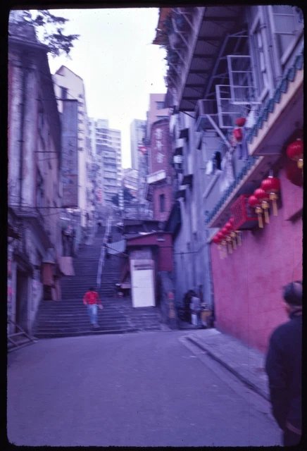 Narrow Street Steps Hong Kong China Blurry Out of Focus 1980 Vintage 35mm Slide