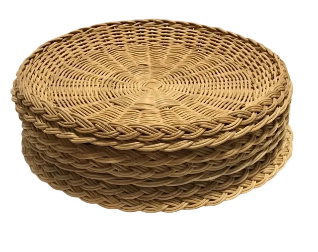 VINTAGE WICKER RATTAN Bamboo Paper Plate Holder Lot of 7 Camping Picnic