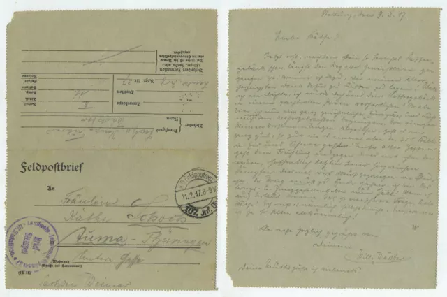 97669 - Feldpostbrief - 11.2.1917 nach Auma, Thüringen