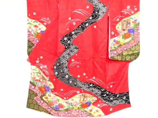 41004# Japanese Kimono / Kimono For Girls / Floral Plants & Carriage