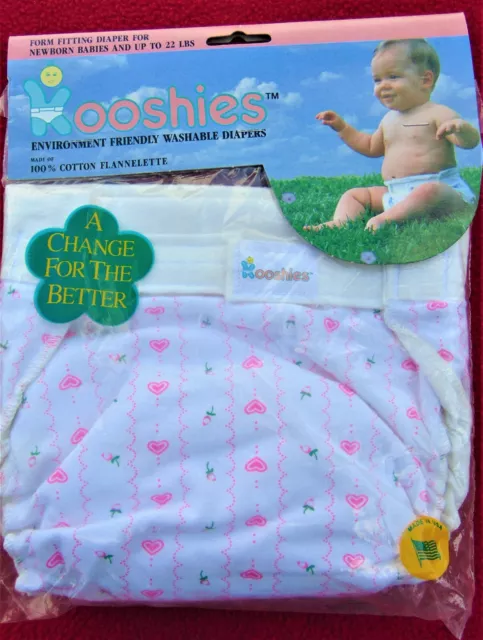 Kooshies ~ 100% Cotton Reusable Cloth Diaper ~ For Newborn To 22 Lbs.~ Brand New