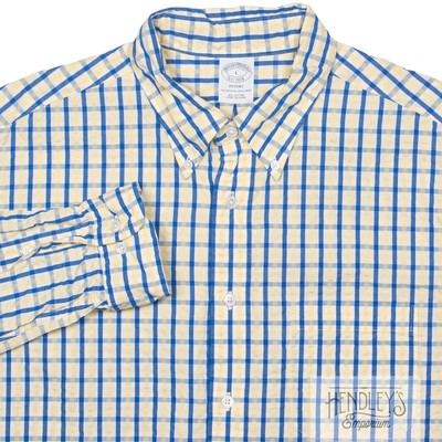 Brooks Brooks Brothers Homme Madison Non Fer Robe Chemise 17-33 Vert Blanc Carreaux 