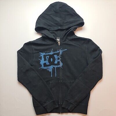 DC Boys Girls Youth Hoodie Black Full Zip Logo Print Spell out Skating Age 9/10