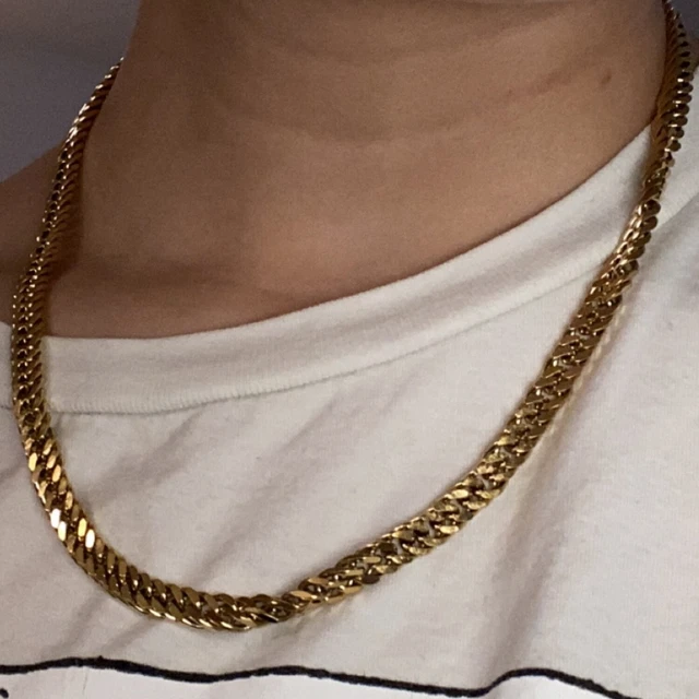 Collier Sautoir Ancien Maille Olive Doré - Vintage Vers 1900, Signé Mercure