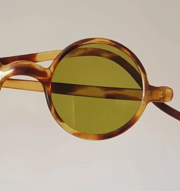 Vintage 1930’s Celluloid Tortoise Shell Round Yellow Glass Sunglasses 3