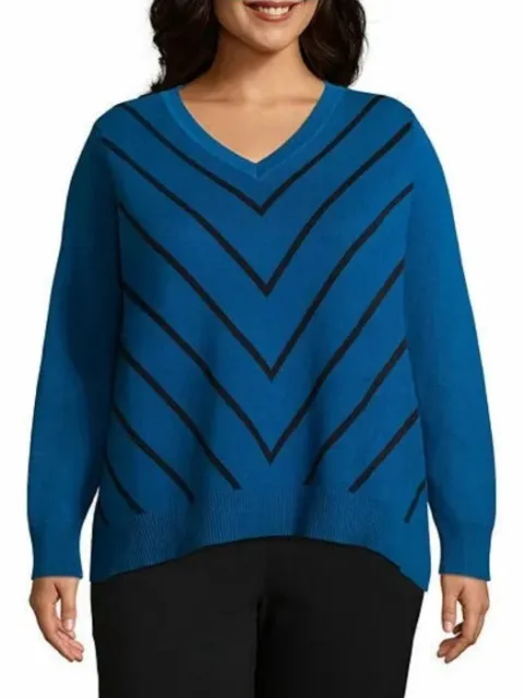 Liz Claiborne Sweater 3X New Chevron Cotton Pull Over Plus Size Polaris Blue NWT