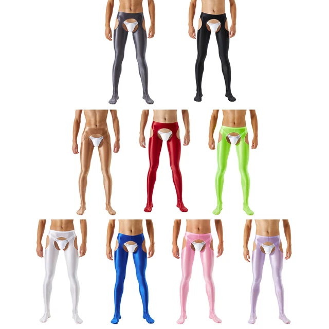 Collant pour Homme Longue Pantalon Brillant Ouvert Legging Sous-Vêtements Sexy