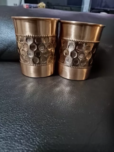 Pure Copper Hammered Water Cups (2) Copper Good for Health Ayurveda Treatment.