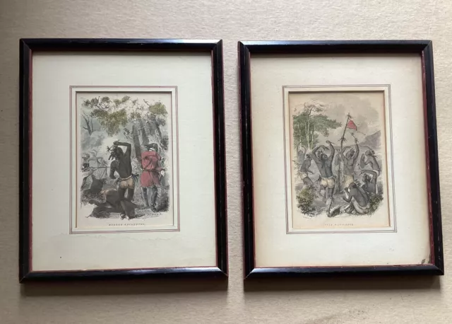 Lot of 2 Antique Native American Engravings, Border Encounter & Indian War Dance