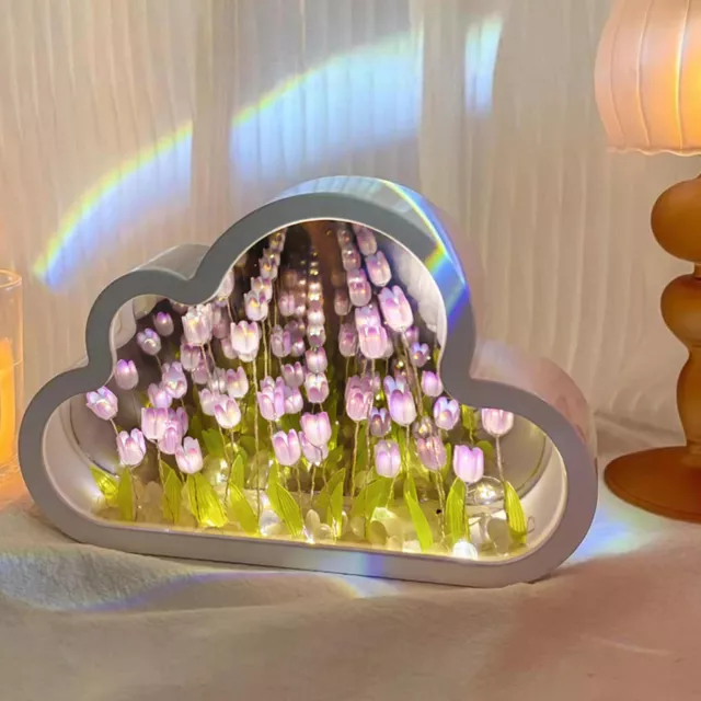 DIY Tulip Night Light Cloud Tulip Mirror Night Light,Simulation Flower TableLamp