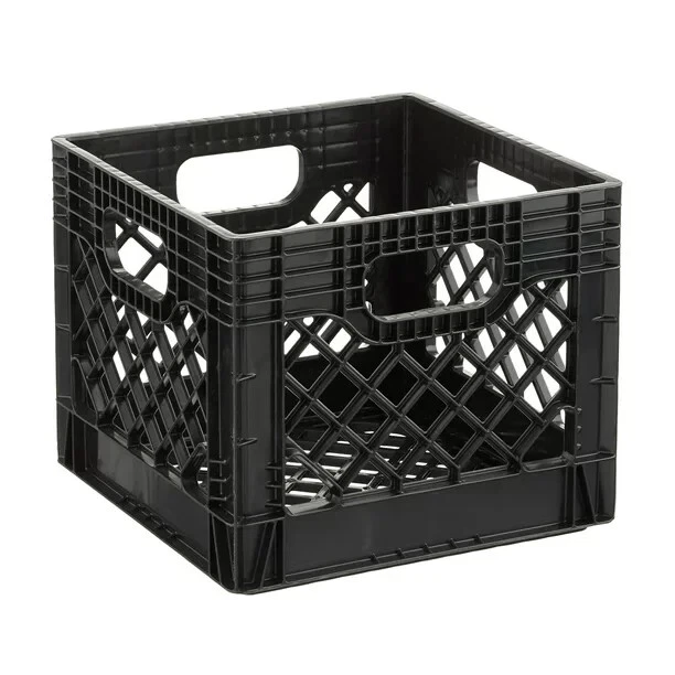 16QT Plastic Heavy-Duty Plastic Square Milk Crate Black New