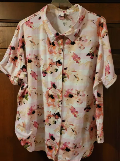 LuLaRoe Women's Size 3X Charlie Button Up Top Light Pink/White Floral, EUC