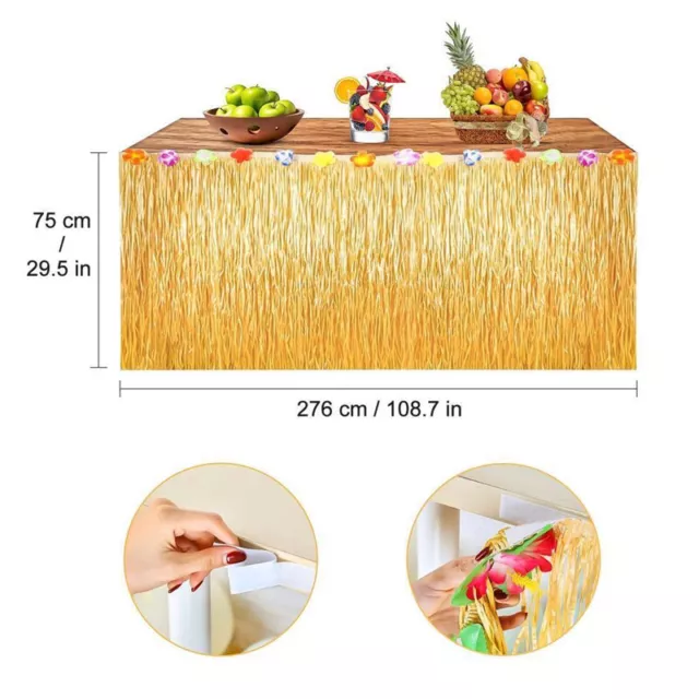 128x Hawaiian Party Decorations Grass Table Skirt Set for for Beach Summer Party 2