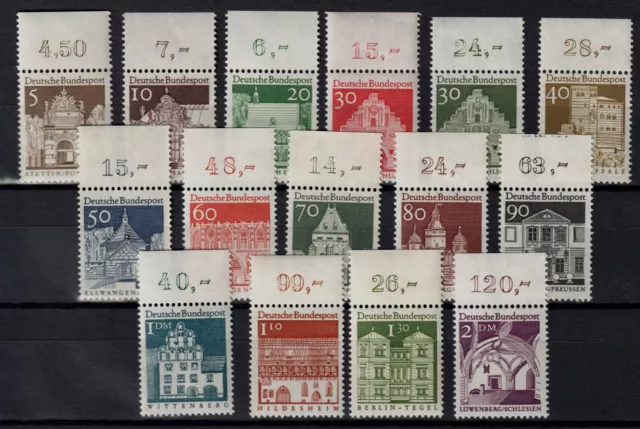 BRD große Bauwerke Mi. - Nr. 489 - 503 komplett postfrisch mit Oberrand