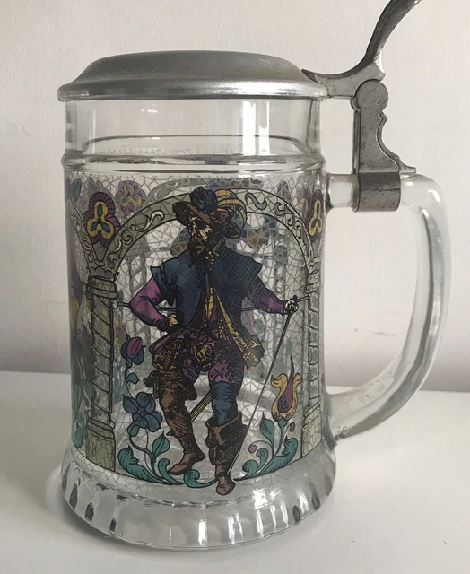 VINTAGE BMF SCHNAPSKRUGER German Beer Mug, Glass Beer Stein with Hinged