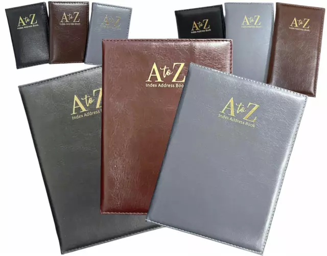 Index Address Book Leather Look Cover Executive Padded 4 Sizes Notebook A-Z