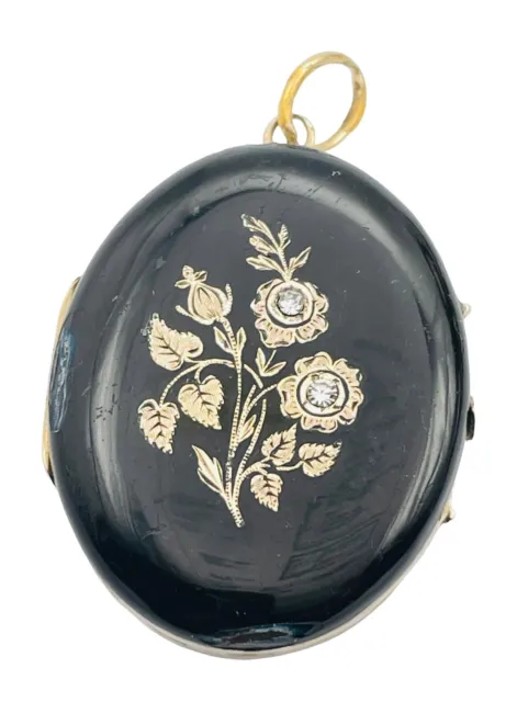 Antique Victorian 12k Gold Black Enamel Mourning Locket Pendant