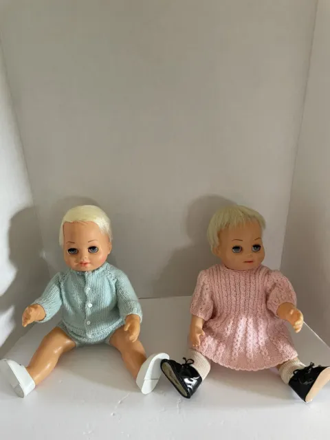 1960'S Pair Mattel 15" Tiny Chatty Cathy Baby Twin Brother & Sister Bundle As Is