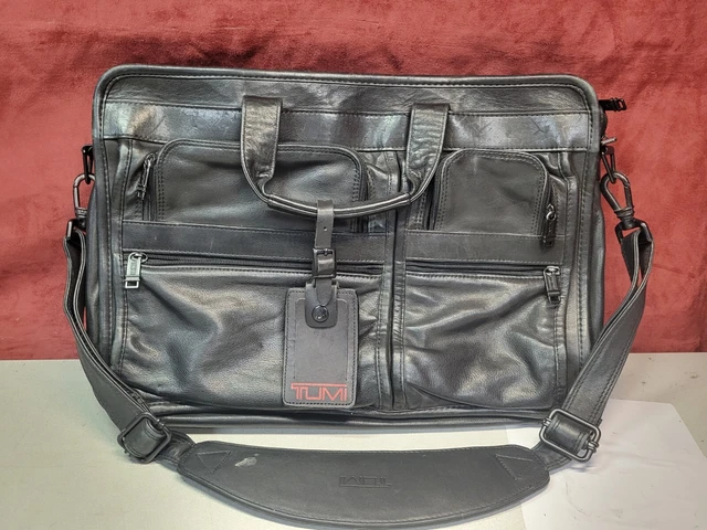 Vintage Tumi Black Leather Laptop Briefcase Carry On Messenger Bag Expandable