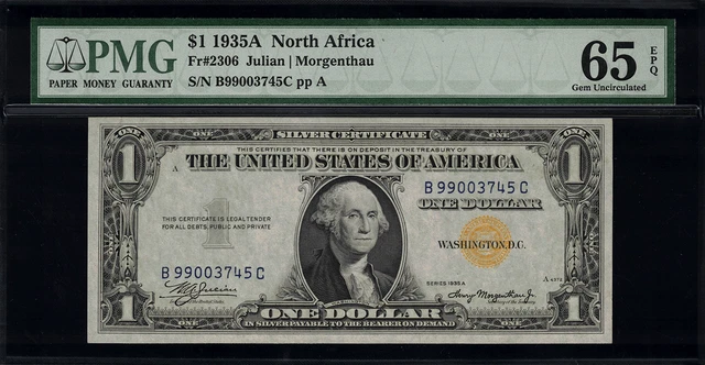 1935A $1 North Africa WWII Emergency Issue FR-2306 - PMG 65 EPQ Gem Uncirculated