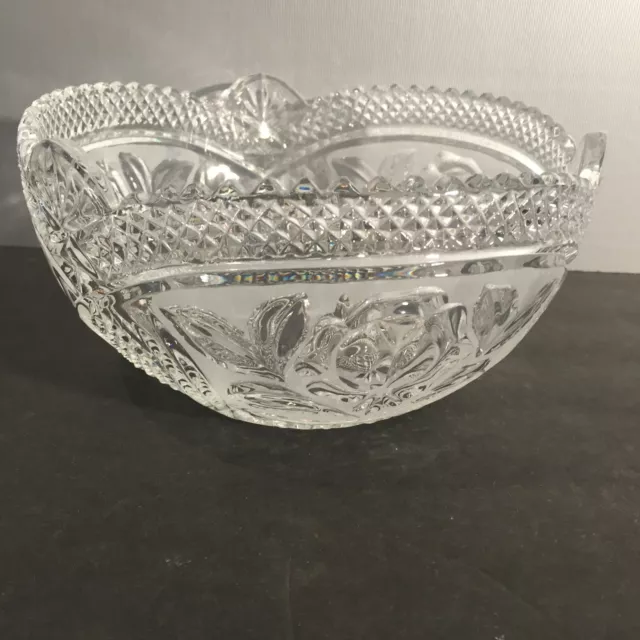 Vintage Heavy Lead Crystal Serving/Fruit BOWL with Sawtooth Rim; may be ABP