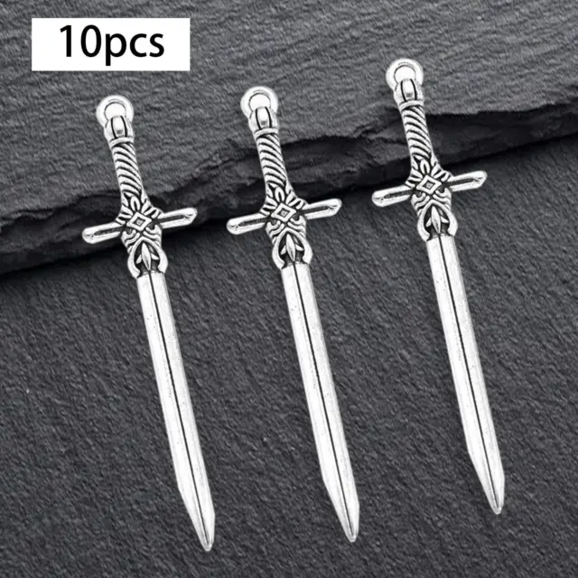 10 Pieces Tibetan Silver Alloy Sword Retro Long Swords Charms DIY Necklace