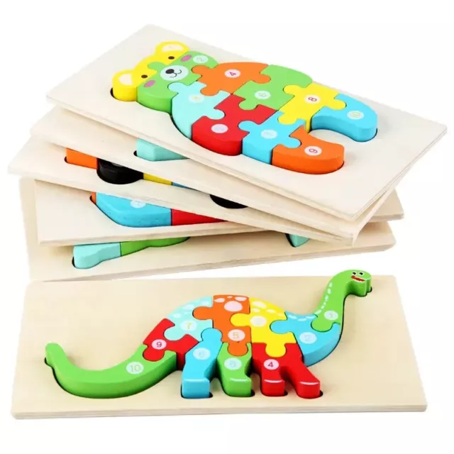 Pre-school Educational 3D Wooden Jigsaw Puzzle Toy 4-IN-1 Set Toddler Kids Child