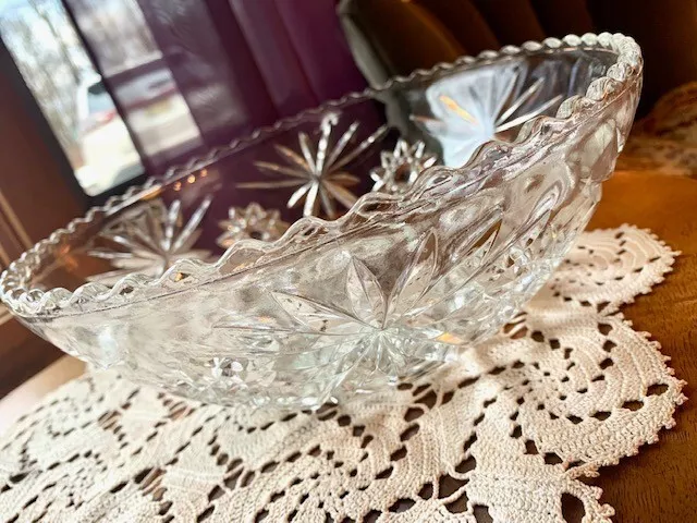Vintage American Brilliant Period Large Clear Cut Glass Bowl Beautiful Unique