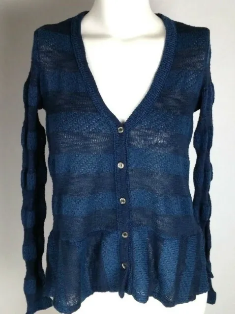 SPLENDID Women's Cardigan Sweater Small Blue Striped Long Sleeve V-Neck S