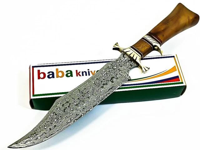 15.5" Beautiful Custom Hand Made Damascus Steel Hunting Bowie Knife Handle Wood