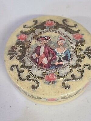 ANTIQUE ROUND CANDY TIN VICTORIAN Portrait SCENE - MADE IN ENGLAND! #SD