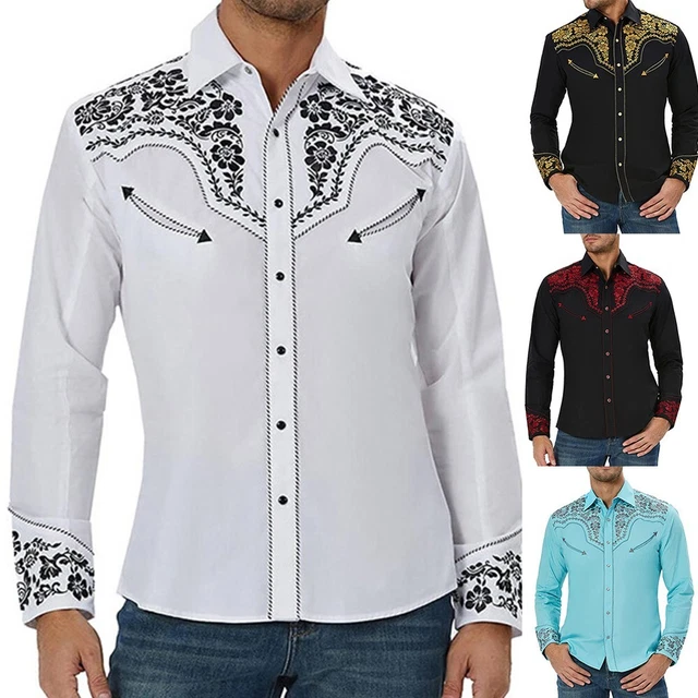 Camicie casual western da uomo maniche lunghe vestibilità sciolta con bottoni a