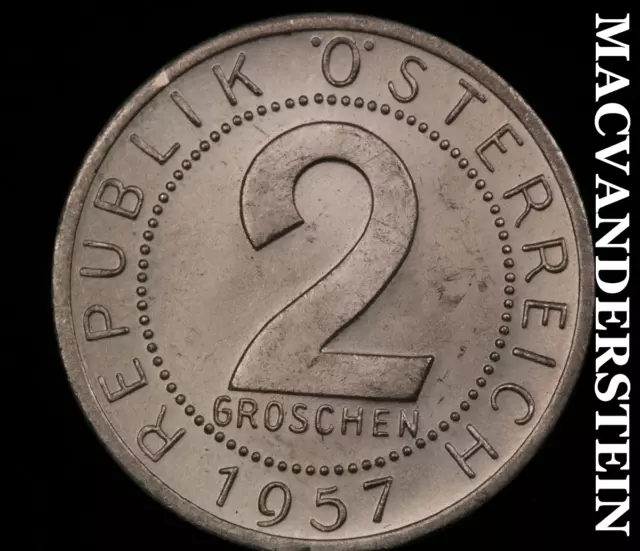 Austria: 1957 Two Groschen-Gem Brilliant Uncirculated Luster No Reserve #O6423