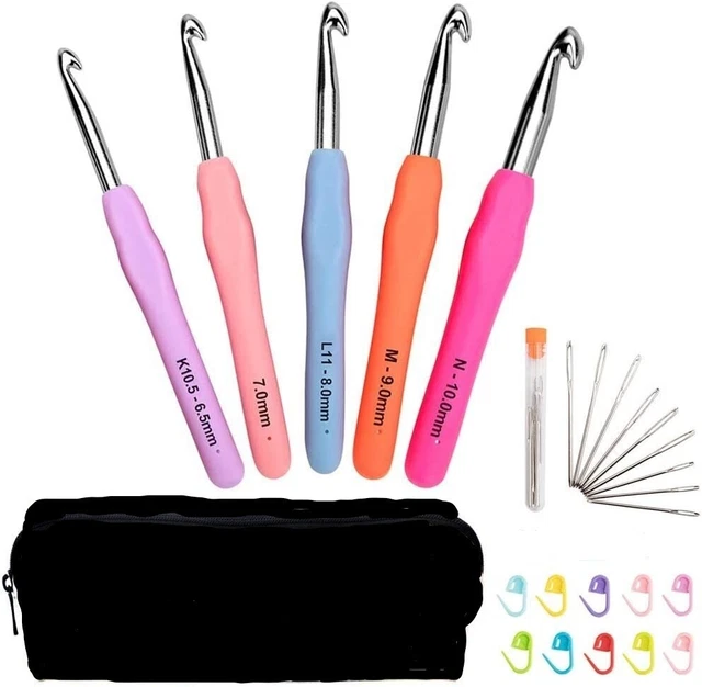Large Crochet Hooks, Size 6.5mm(K)-10.0mm(P), Knitting Needles, Pins, Carry Case