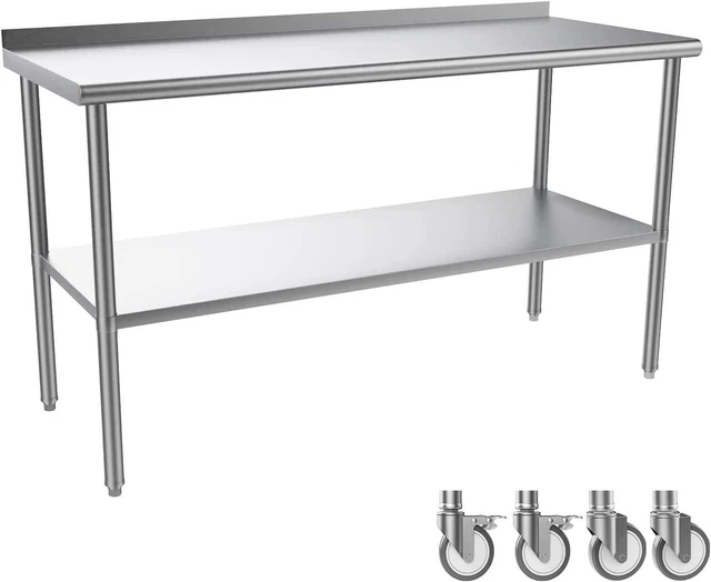 60'' x 24'' Stainless Steel Work Table with Adjustable UnderShelf and Wheels NEW